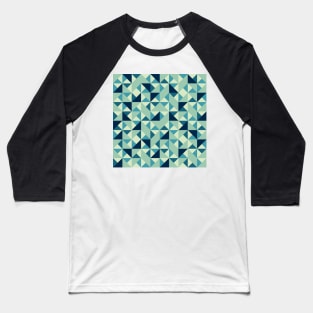 Vintage Geometric Tile Teal Blue White Baseball T-Shirt